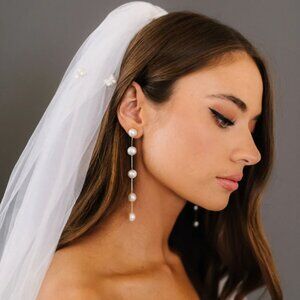 NIB! Untamed Petals "Harper" Pearl Drop Earrings in Rhodium Silver